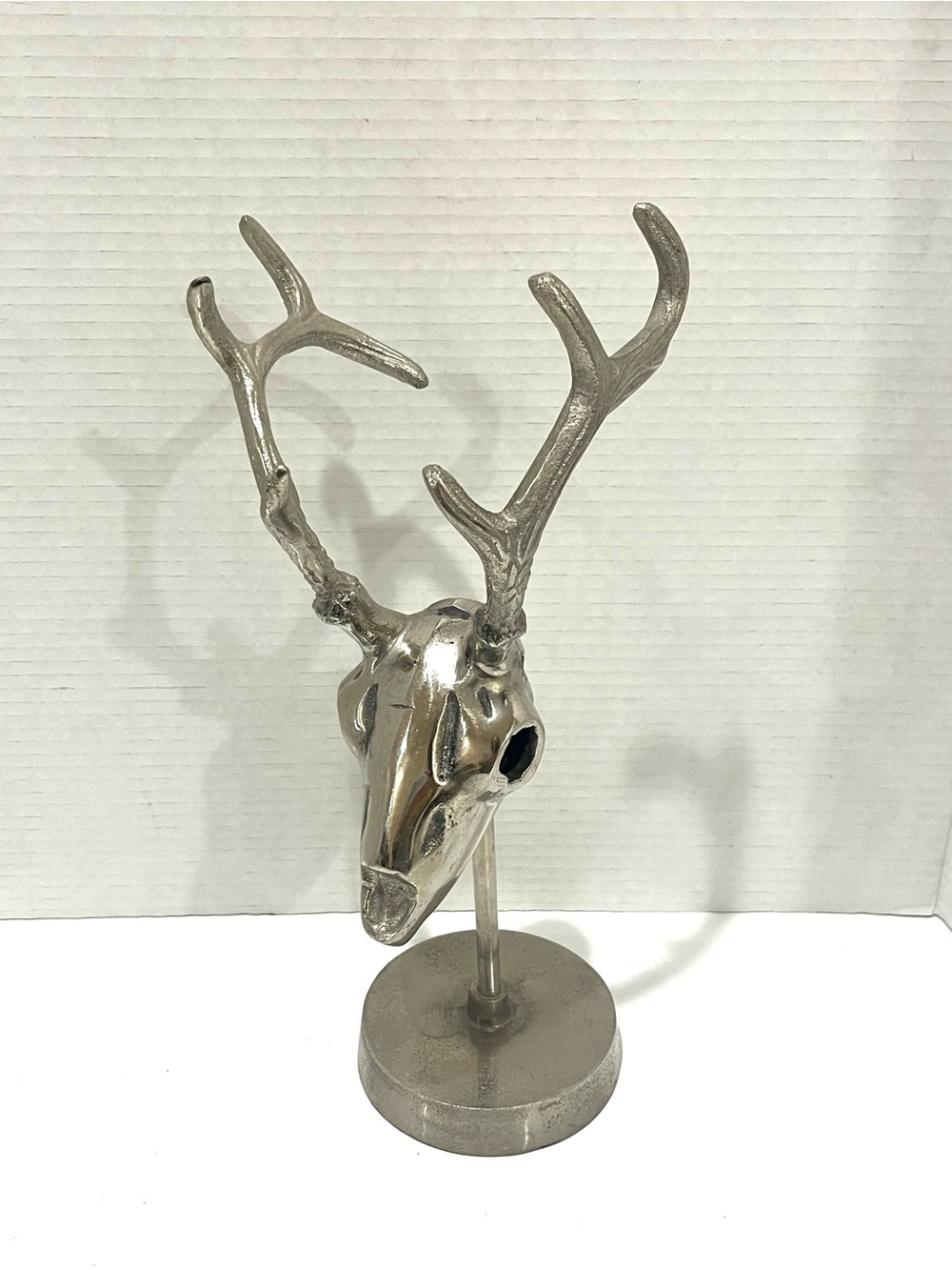 Silver Deer Antler Head Sculpture Stand - Decorative Accent
